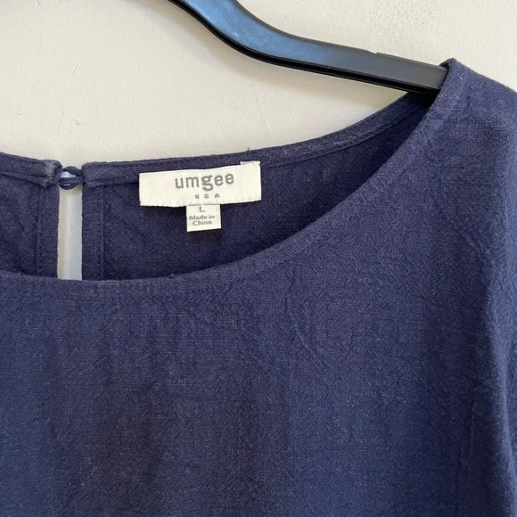 Umgee Cotton Short Sleeved T-Shirt Fringe Hem Dress in Navy Blue, size L - Picture 6 of 8
